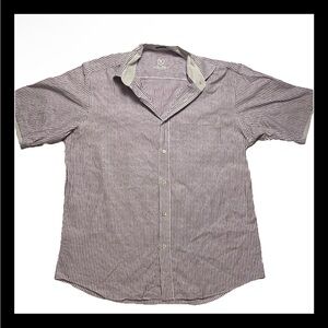 Bugatchi Uomo Mens Short Sleeve Striped Button Front Cotton Shirt Size L